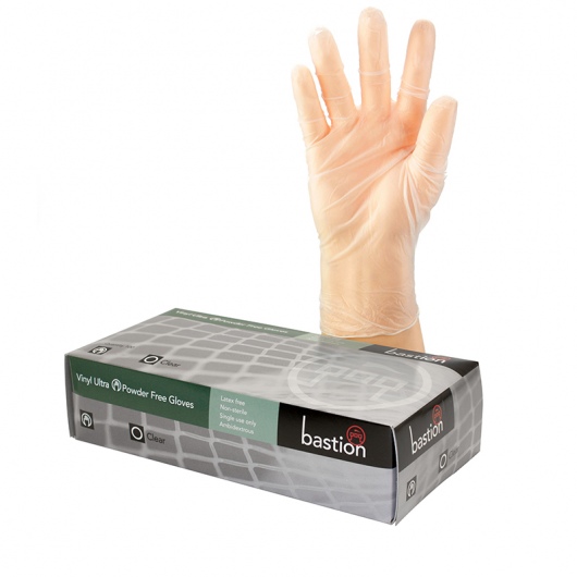 Vinyl Ultra PowderFree Clear Gloves X-LARGE - Bastion