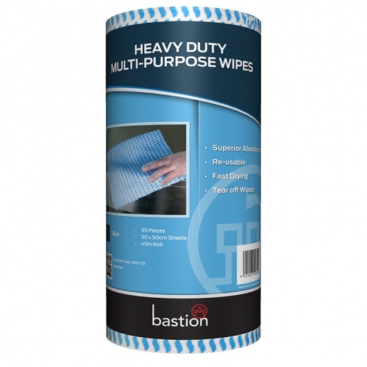 Heavy Duty Wipes On A Roll, Blue, Each - Bastion
