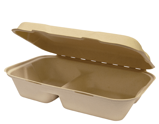 Enviroboard Large Snack Pack, 2 Comp w/Hinged Lid, Natural