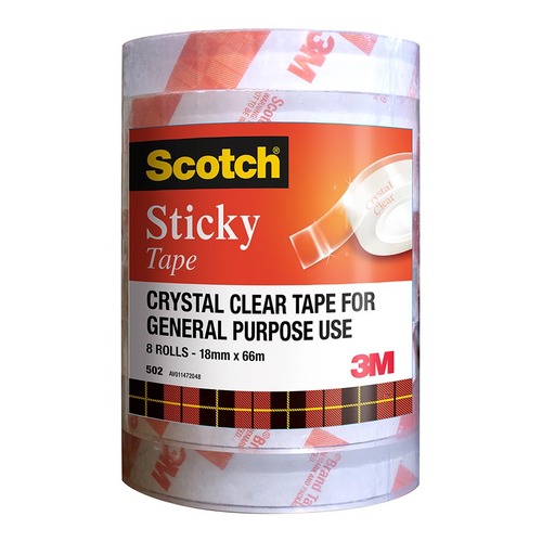 Scotch Sticky Tape 502 18mmx66m, Pack of 8