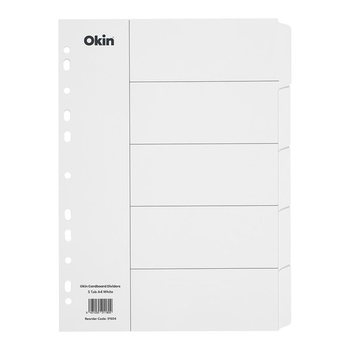 Okin Cardboard Dividers 5 Tab White