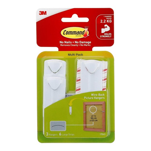 Command Wire-Backed Picture Hanger 17043 White, Pack of 3