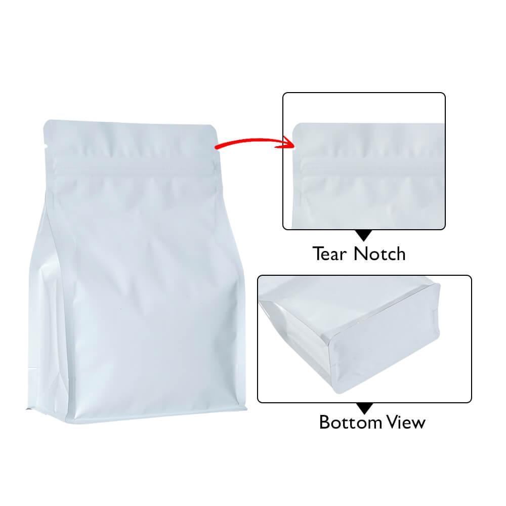 Flat Bottom Pouch - With Zipper No Valve MATT WHITE 500gm