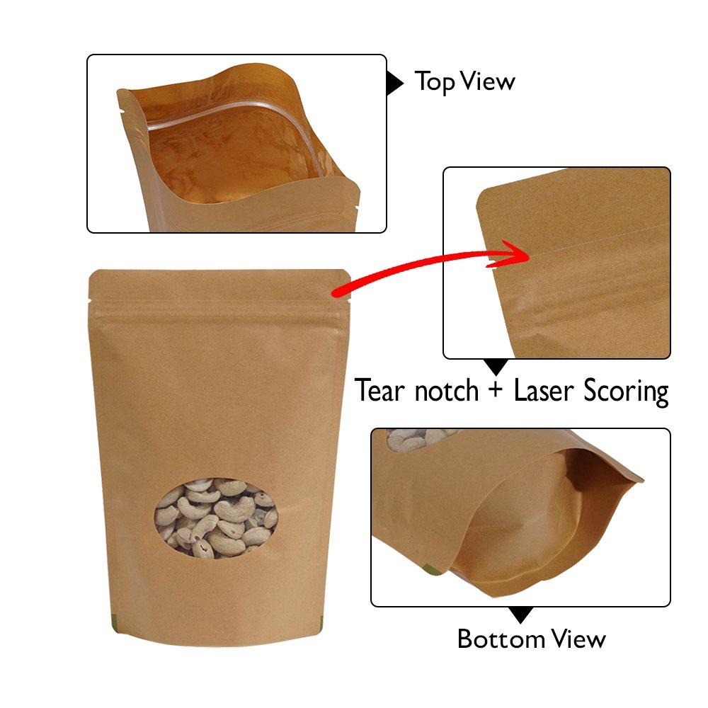 Stand Up Pouch Kraft Oval Window with Zip no Valve 250gm, Carton 500 - SSP