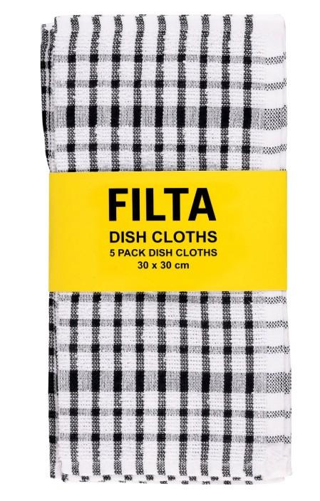 Dish Cloth 5pk Set - Black (total 25) - Filta