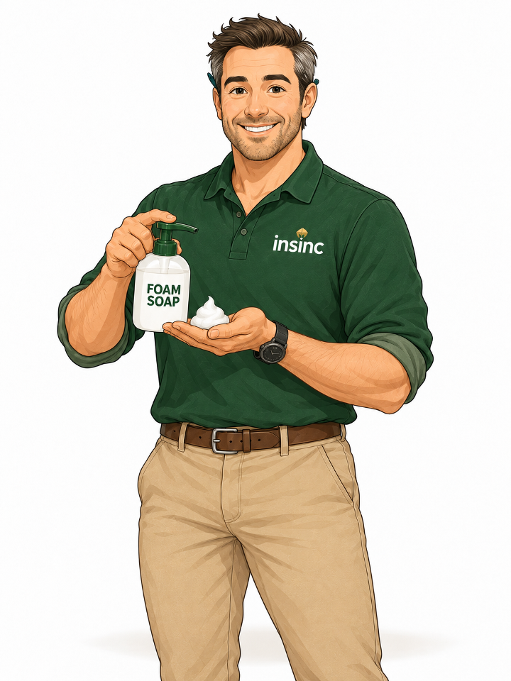Male Alex demonstrating foaming hand soap