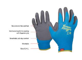Green Fingers® BLUE Nylon Liner, Grey Nitrile Foam Coated Gardening Gloves, SMALL - Esko