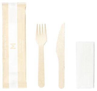 Wooden Cutlery Set 3/1 - Natural, Fork/Knife/Napkin - Matthews
