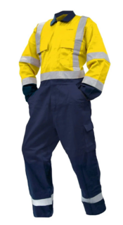Overall Ls, 300Gsm Cotton, Yellow/Navy Dn -Size 6